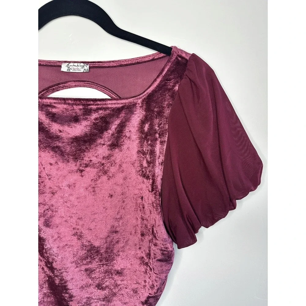 Free People Intimately Velvet Blouse Puff Sleeve Size M Romantic Coquette Whimsy